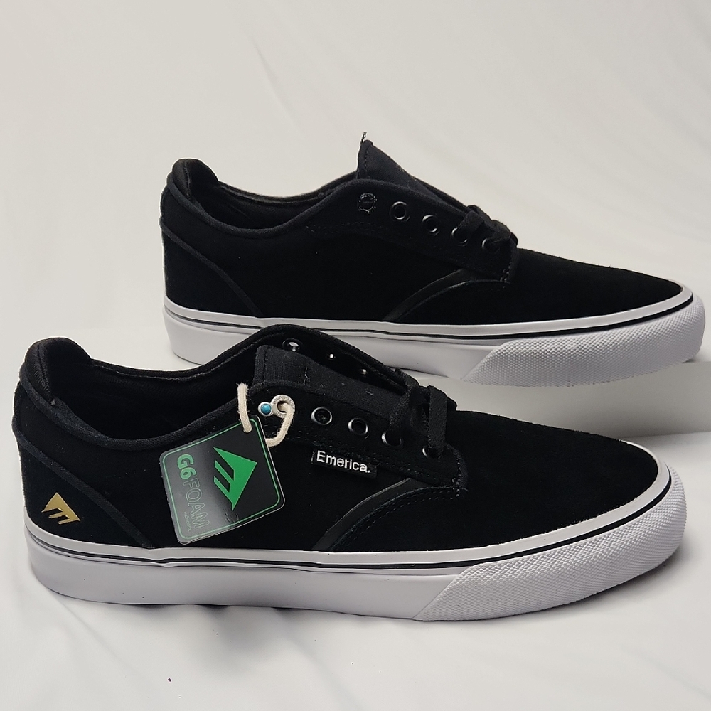 Emerica Dickson Black Suede Pro Model Skate Sneakers with White Soles Size 7‎